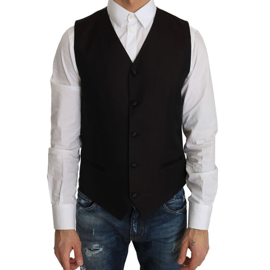 Dolce & Gabbana Elegant Black Silk Blend Formal Vest Dolce & Gabbana Black