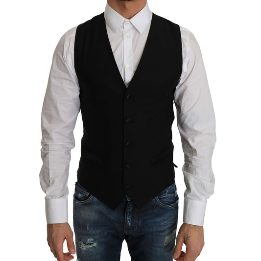 Dolce & Gabbana Sleek Black Wool Blend Formal Vest Dolce & Gabbana Gray