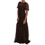 Dolce & Gabbana Elegant Floral A-Line Silk Dress Dolce & Gabbana Black