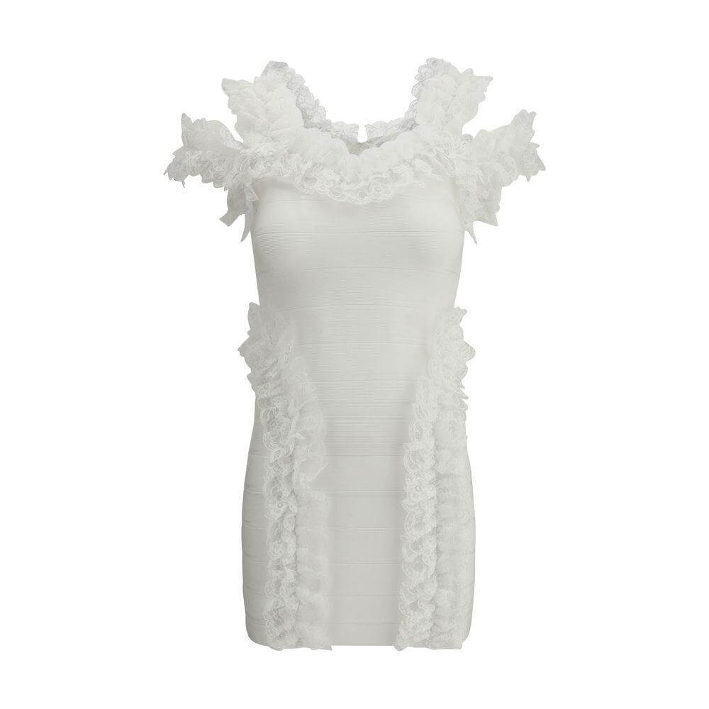 Self-Portrait Knit Ruffle mini Dress SE-SS25CK009SWWHITE-6