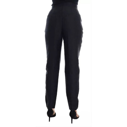 Dolce & Gabbana Black Floral Brocade High Waist Pants