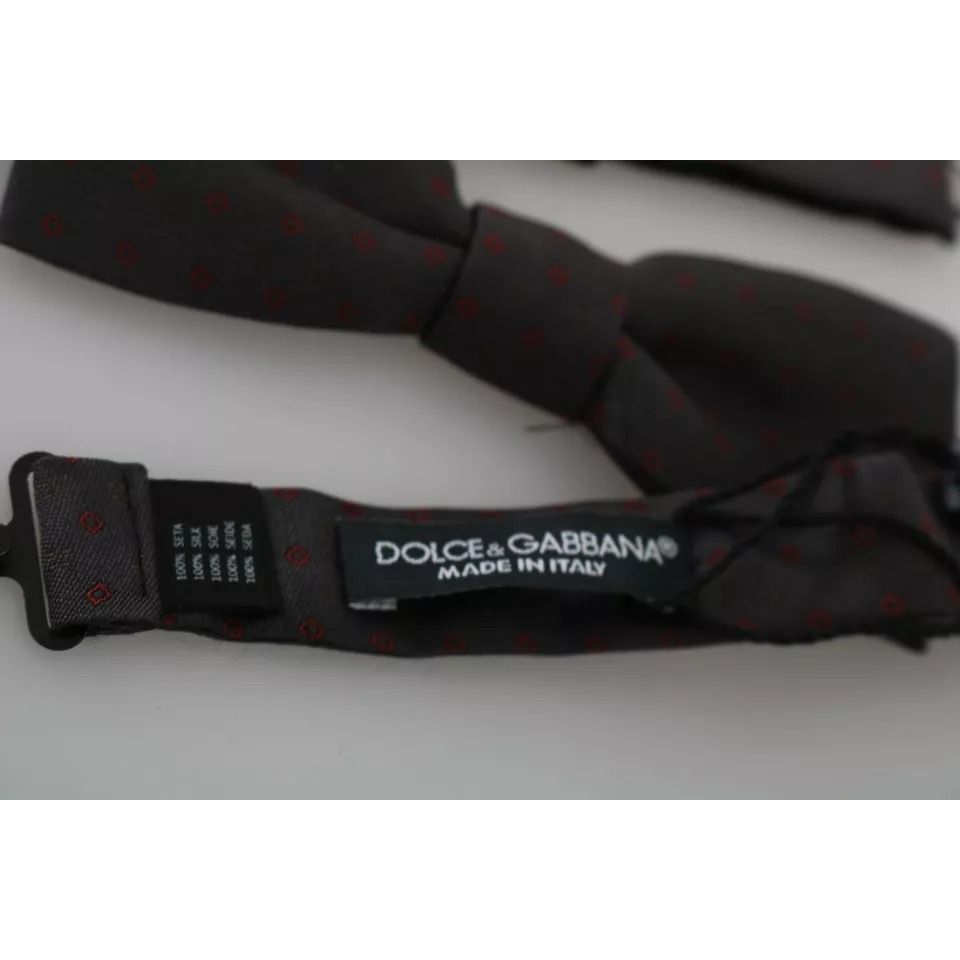 Dolce & Gabbana Gray Dotted Silk Adjustable Neck Bow Tie
