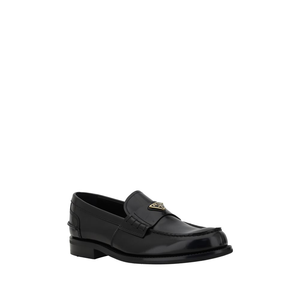 Prada Black Calf Leather Bos Taurus Slip-On Loafers
