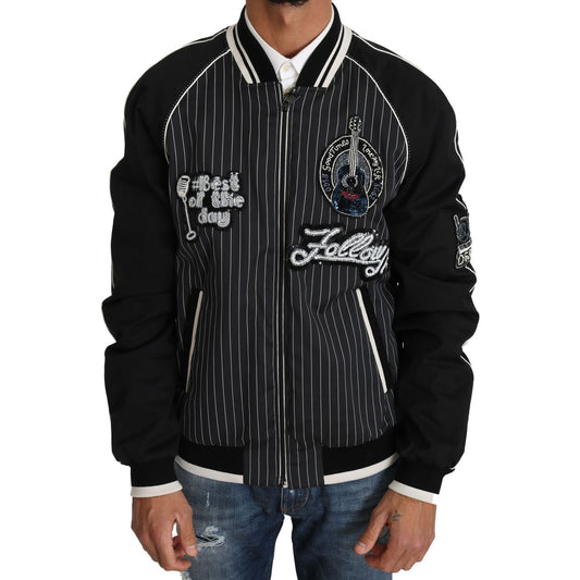 Dolce & Gabbana Elegant Sequined Black Bomber Jacket Coats & Jackets Dolce & Gabbana Black