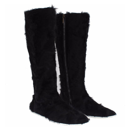 Dolce & Gabbana Black Xiangao Lamb Fur Leather Boots