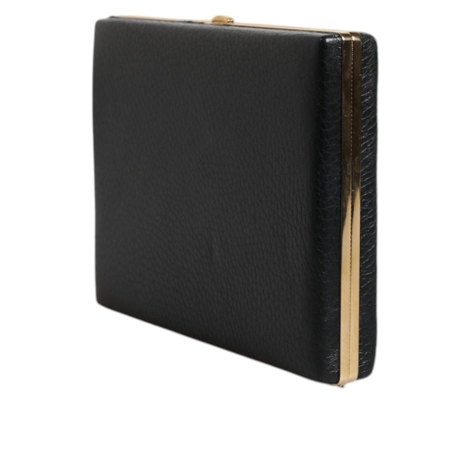 Dolce & Gabbana Black Leather Gold Frame Clutch Evening Party Purse Bag