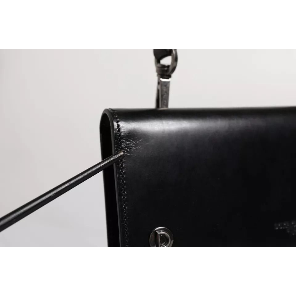 Dolce & Gabbana Black Leather Logo Embossed Crossbody Bag