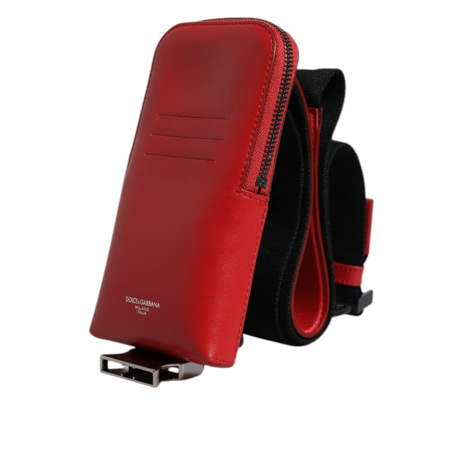 Dolce & Gabbana Red Leather Logo Zip Around Card Holder Wide Strap Wallet (Copy)