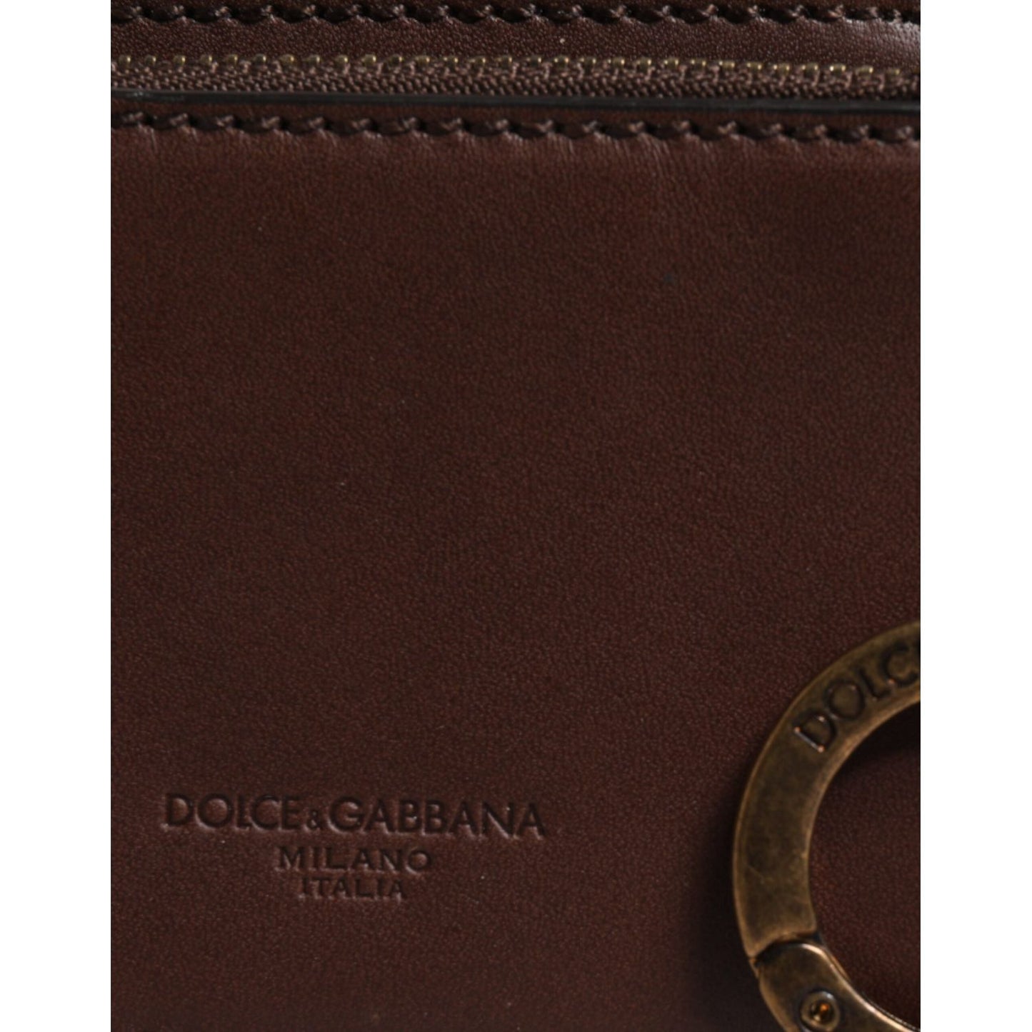 Dolce & Gabbana Brown Leather Zip Logo Keyring Coin Purse Keyring Wallet