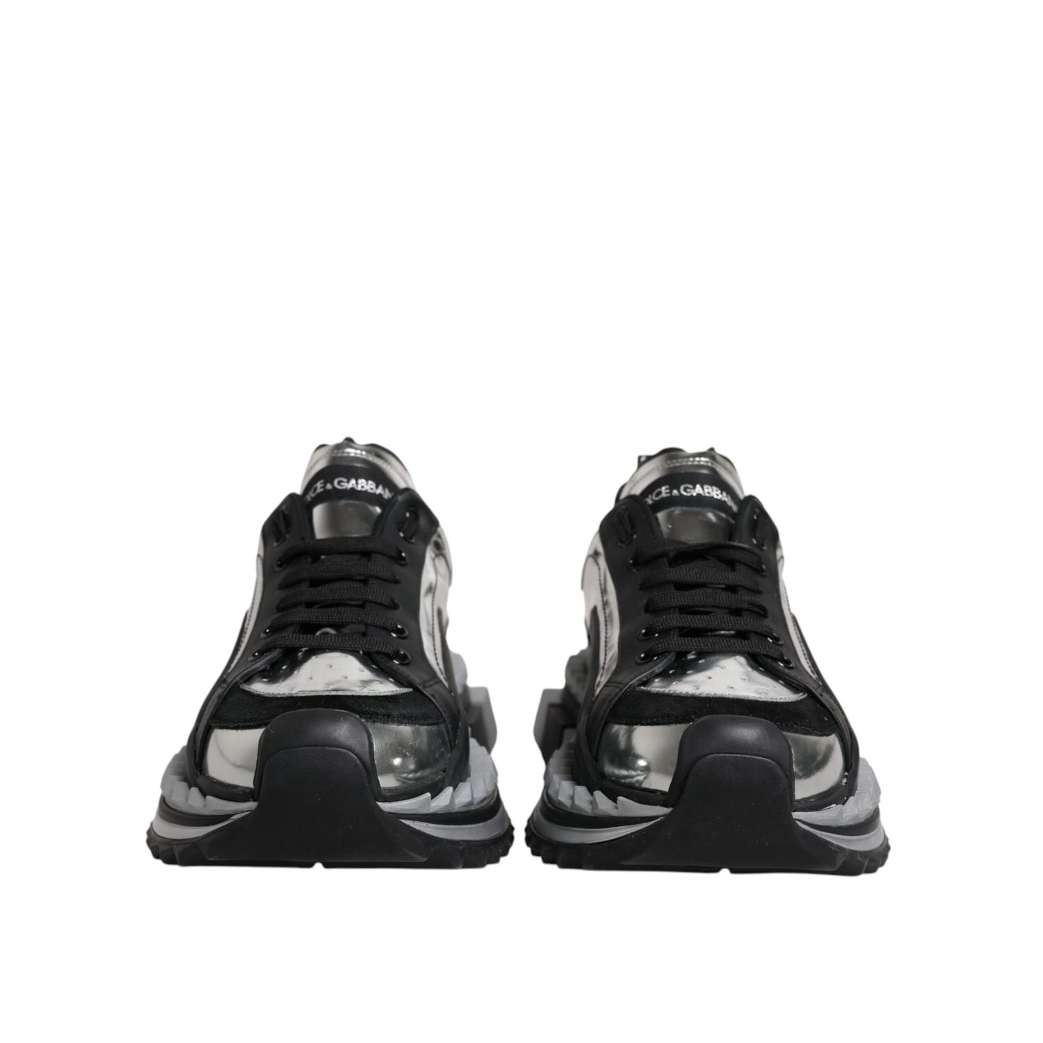 Dolce & Gabbana Black Silver SUPER KING Leather Sneaker Shoes