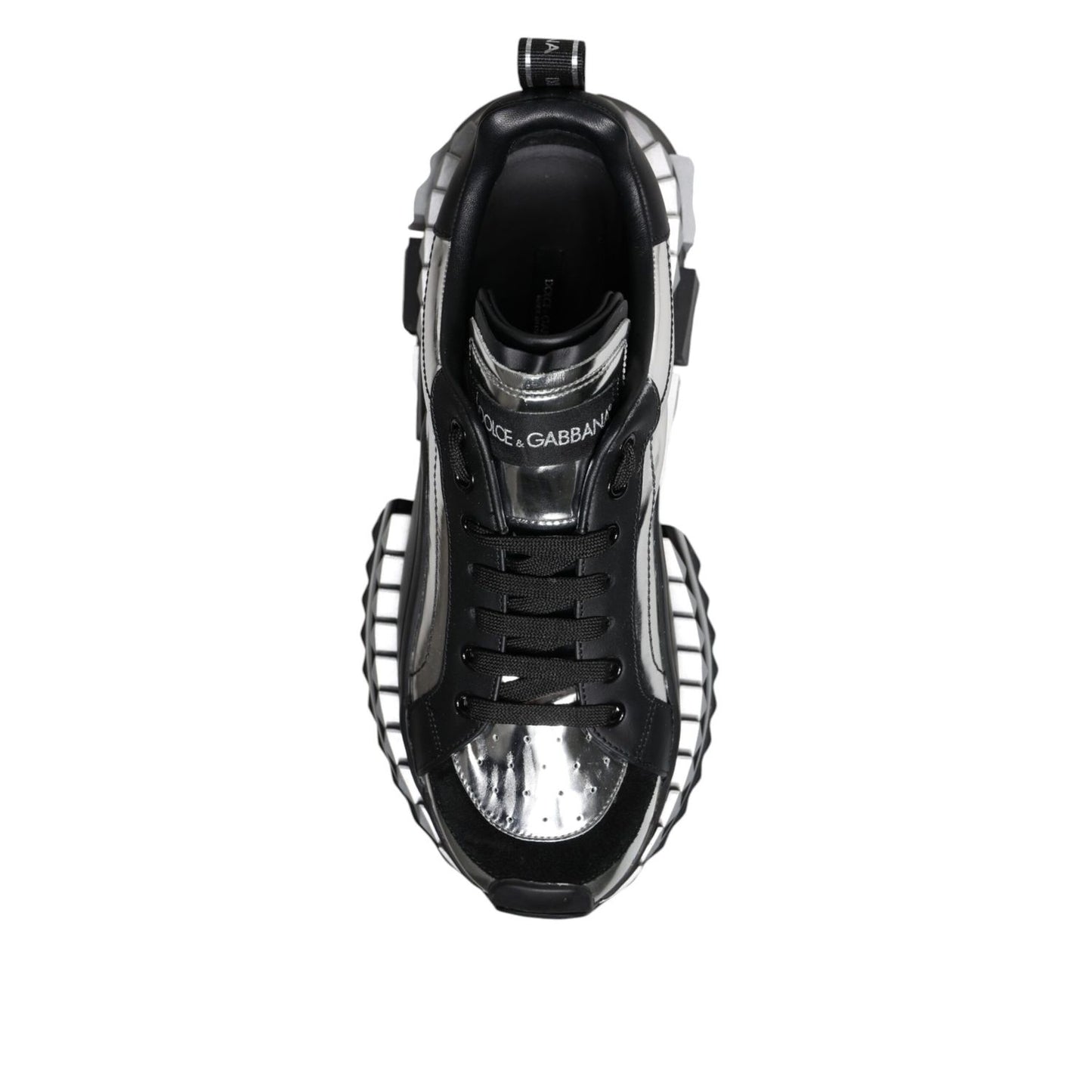 Dolce & Gabbana Black Silver SUPER KING Leather Sneaker Shoes