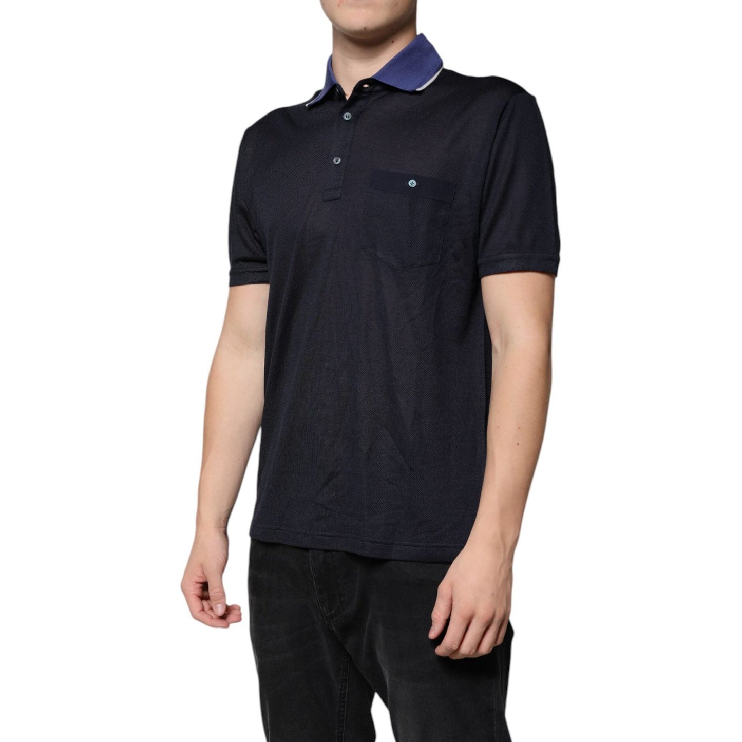 Dolce & Gabbana Blue Silk Collared Short Sleeves Polo T-shirt