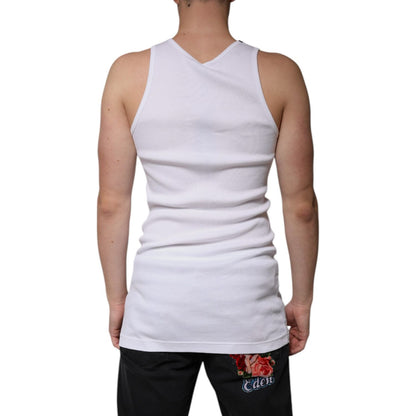 Dolce & Gabbana White Cotton Sleeveless Round Neck Tank T-shirt