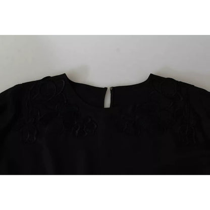 Dolce & Gabbana Black Floral Embroidered Blouse Silk Top