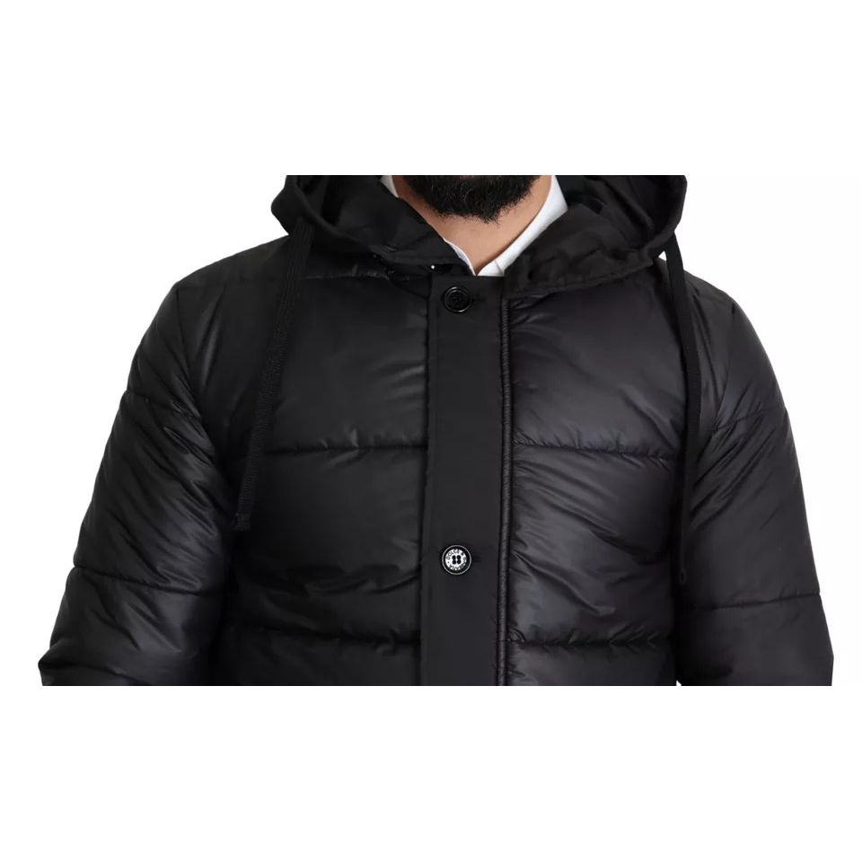 Dolce & Gabbana Black Hooded Polyester Men Coat Puffer Jacket