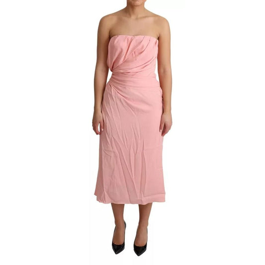 Dolce & Gabbana Pink Silk Stretch Strapless Sheath Midi Dress DR28037-38