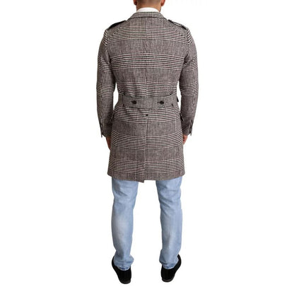 Dolce & Gabbana Gray Check Plaid Long Trench Coat Jacket
