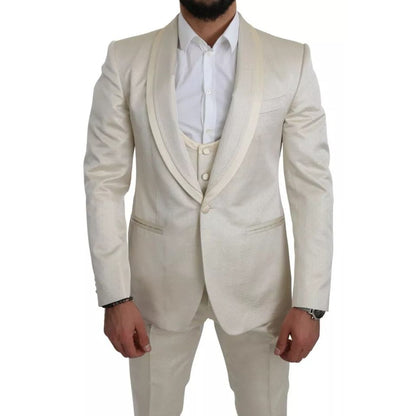 Dolce & Gabbana Beige Wool Crème 3 Piece SICILIA Shawl Suit