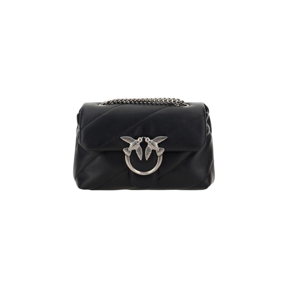 PINKO Black Calf Leather Bos Taurus Shoulder Bag