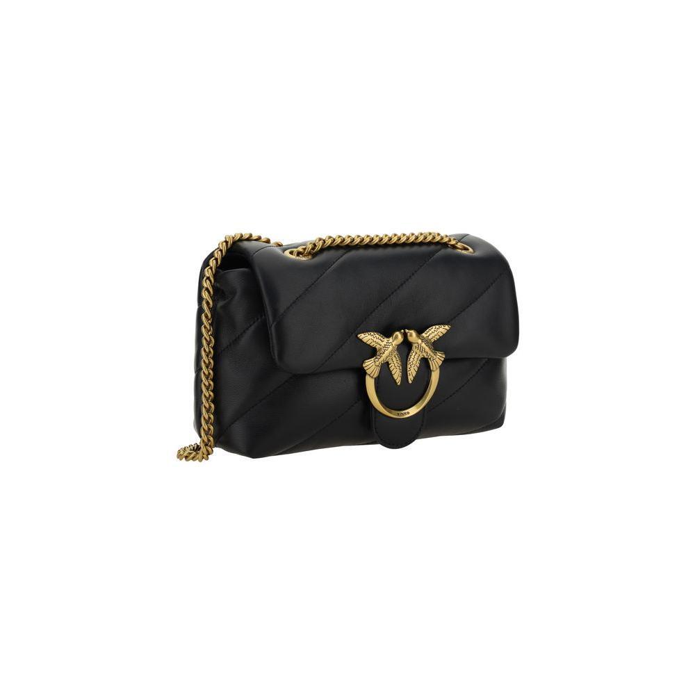 PINKO Black Calf Leather Bos Taurus Shoulder Bag