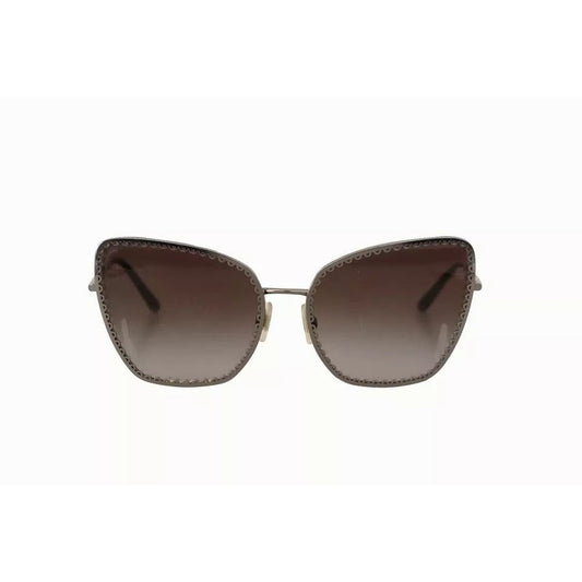 Dolce & Gabbana DG2212 Black Silver Oval Metal Frame Lace Logo Sunglasses