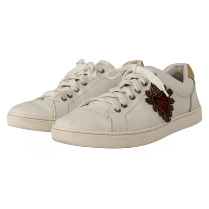 Dolce & Gabbana White Leather Heart Low Top Casual Sneakers Shoes