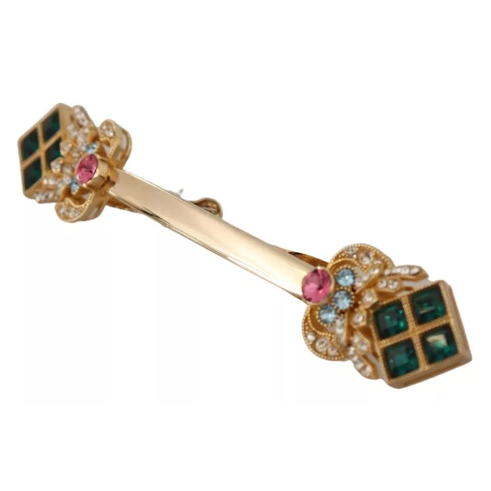 Dolce & Gabbana Gold Plated 925 Sterling Silver Crystal Collar Stop Brooch