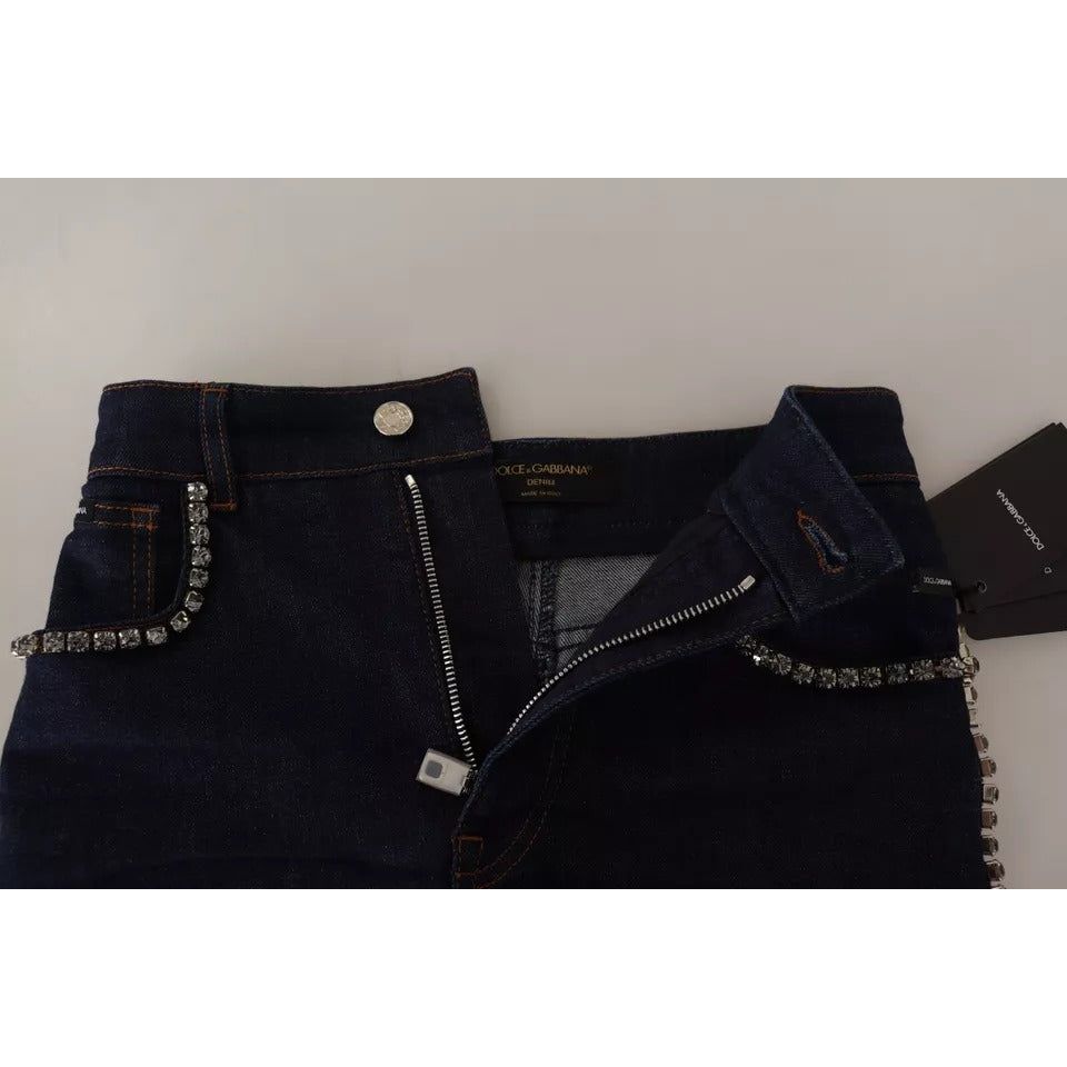 Dolce & Gabbana Dark Blue Embellished Denim Hot Pants Shorts PAN72799-38