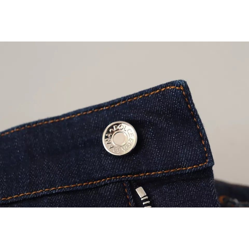 Dolce & Gabbana Dark Blue Embellished Denim Hot Pants Shorts PAN72799-38