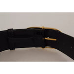 Dolce & Gabbana Black Wide Embossed Leather Gold Metal Buckle Belt WMB31-80