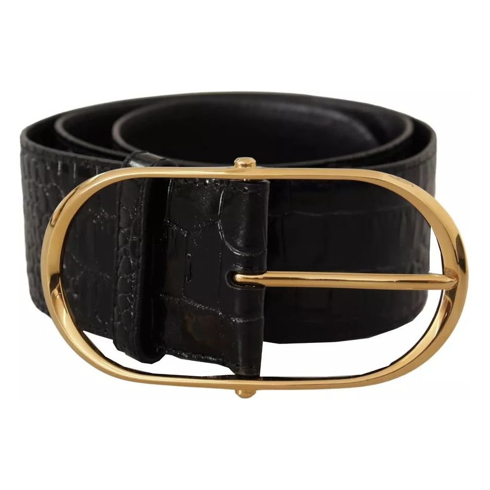 Dolce & Gabbana Black Wide Embossed Leather Gold Metal Buckle Belt WMB31-80