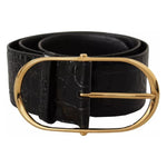 Dolce & Gabbana Black Wide Embossed Leather Gold Metal Buckle Belt WMB31-80
