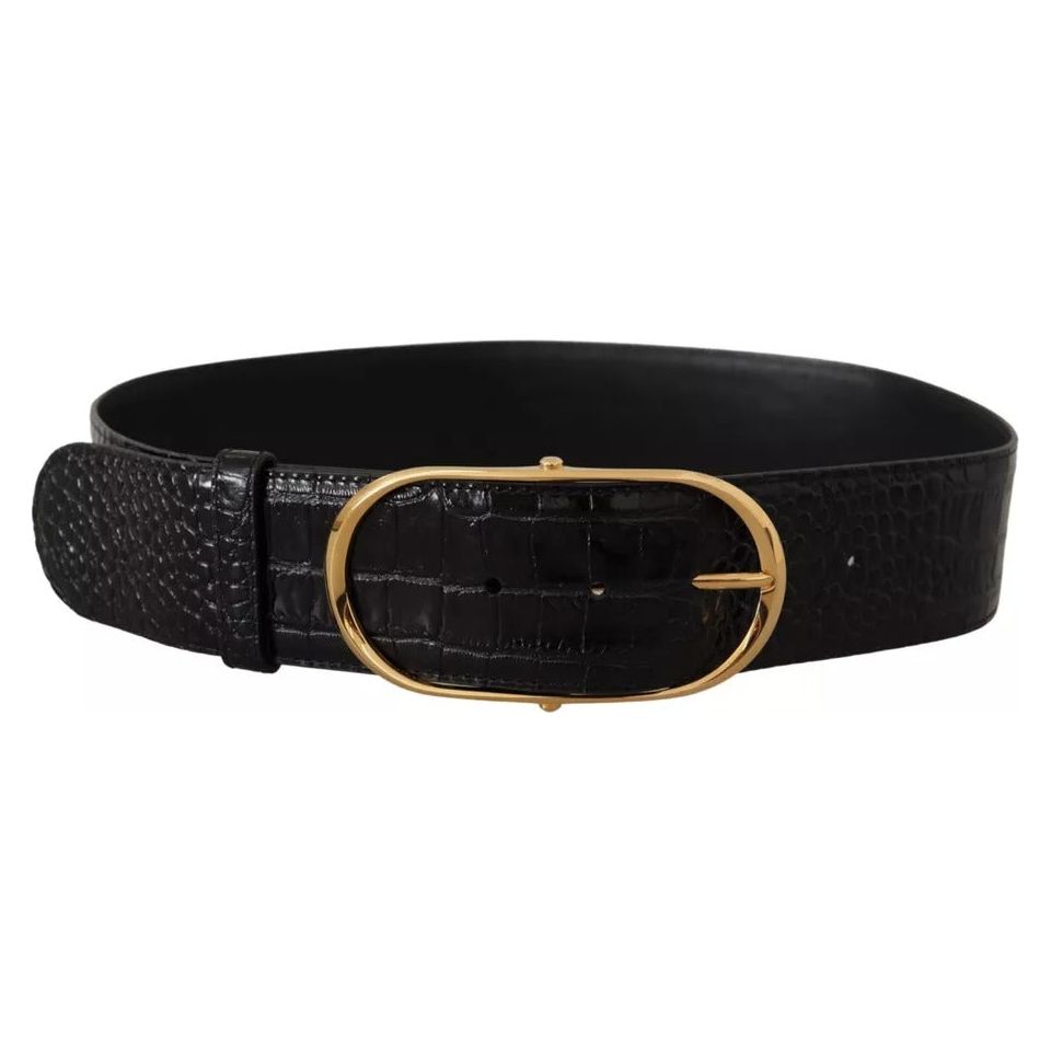 Dolce & Gabbana Black Wide Embossed Leather Gold Metal Buckle Belt WMB31-80