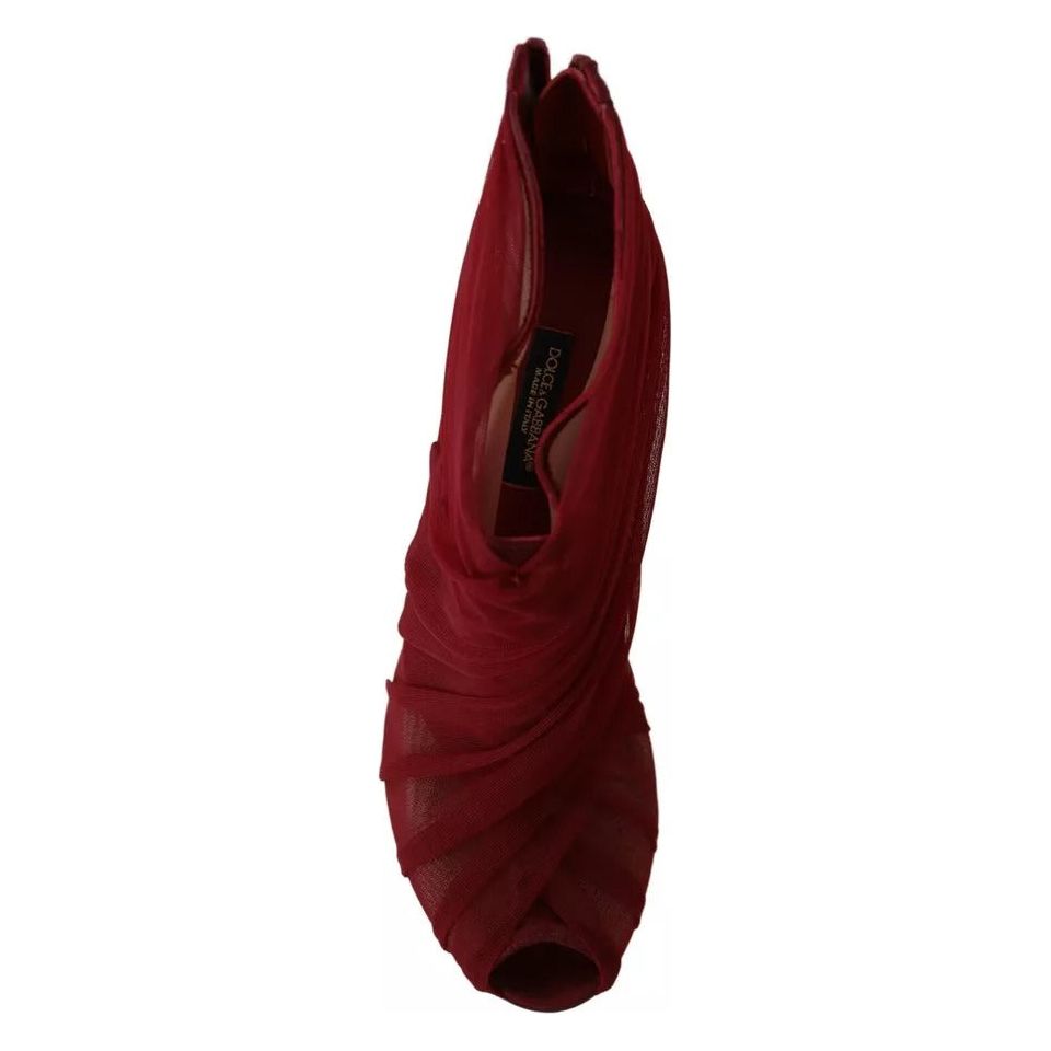 Dolce & Gabbana Red Tulle Ankle Boots Stiletto Heels Shoes LA8975-36.5