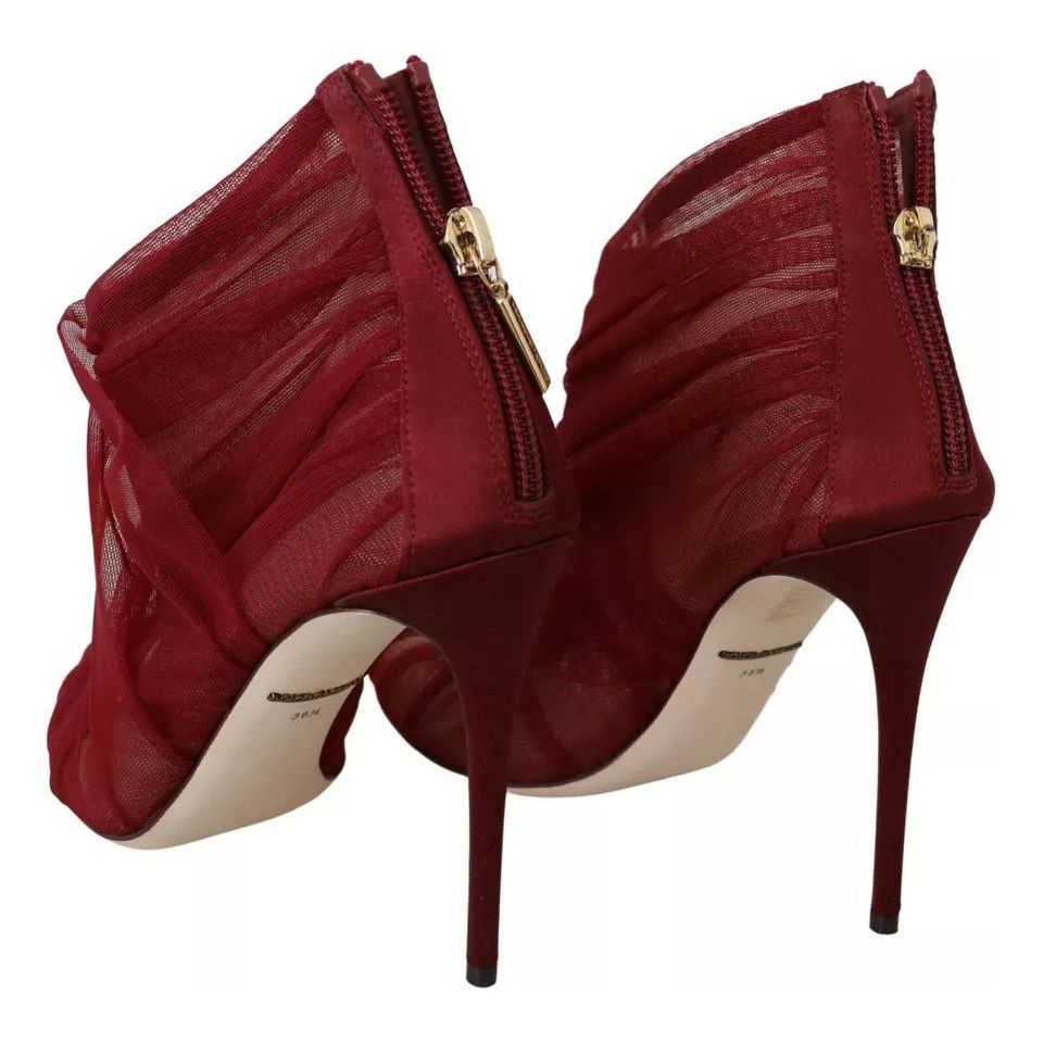 Dolce & Gabbana Red Tulle Ankle Boots Stiletto Heels Shoes LA8975-36.5
