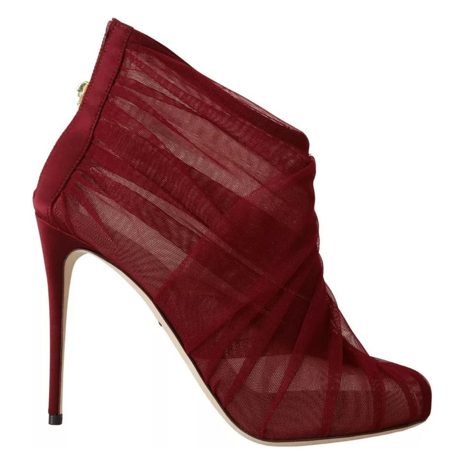 Dolce & Gabbana Red Tulle Ankle Boots Stiletto Heels Shoes LA8975-36.5