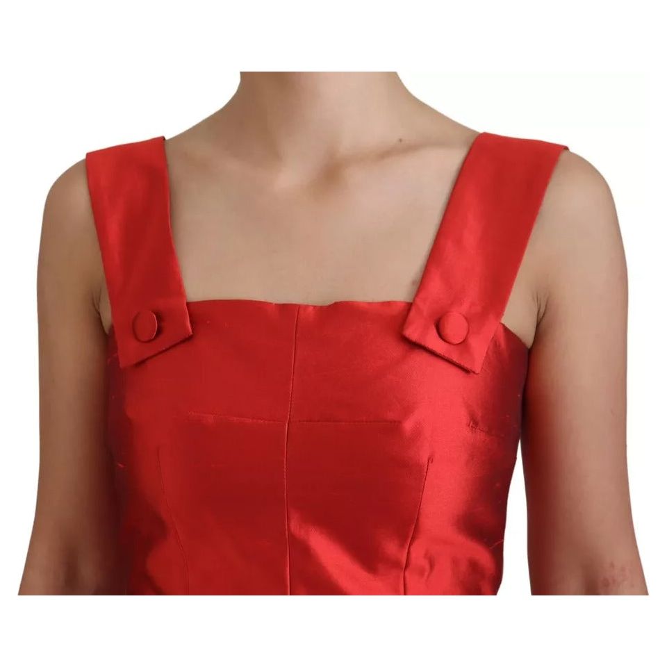 Dolce & Gabbana Red A-line Pleated Midi Satin Silk Dress DR28857-36