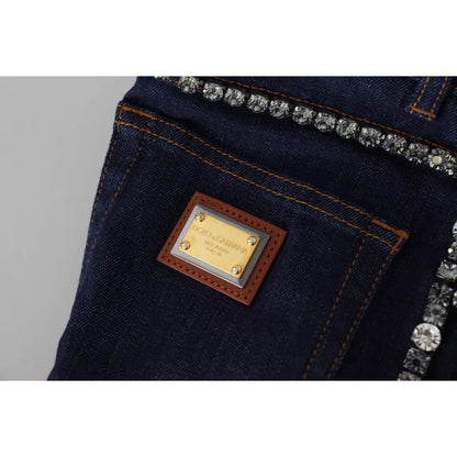 Dolce & Gabbana Blue Denim Stretch Crystal Hot Pants Shorts