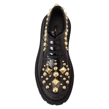 Dolce & Gabbana Black Leather Trekking Derby Embellished Shoes