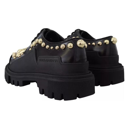 Dolce & Gabbana Black Leather Trekking Derby Embellished Shoes