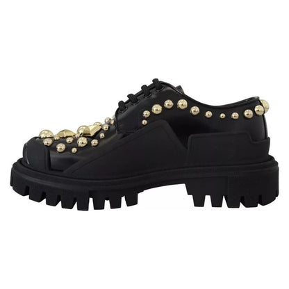 Dolce & Gabbana Black Leather Trekking Derby Embellished Shoes