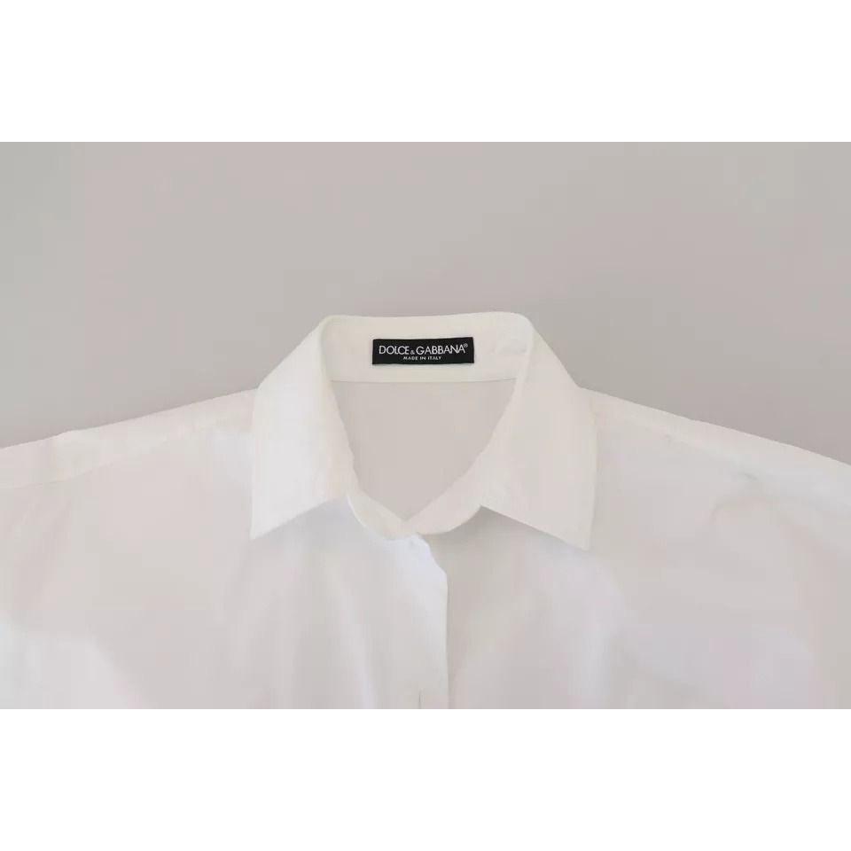 Dolce & Gabbana White Cotton Button Front Short Sleeve Shirt