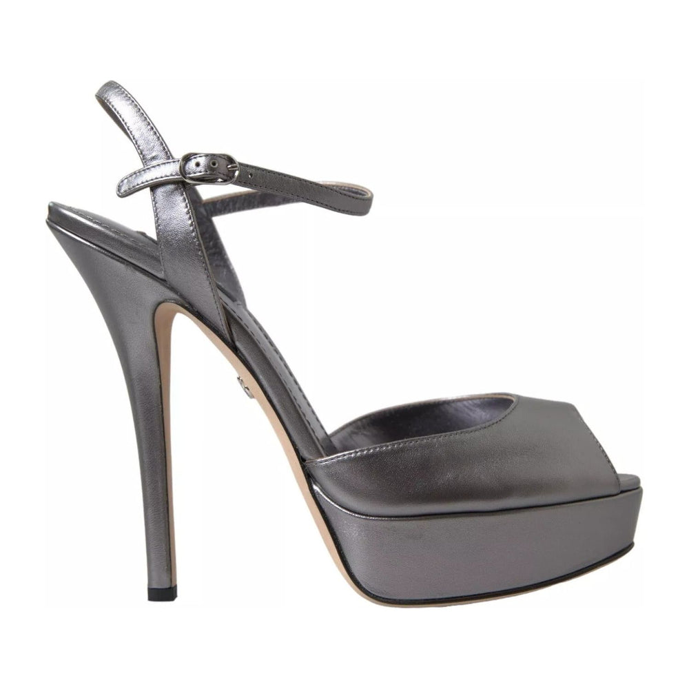 Dolce & Gabbana Silver Leather Platform Heels Sandals Shoes LA10375-41