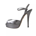 Dolce & Gabbana Silver Leather Platform Heels Sandals Shoes LA10375-41