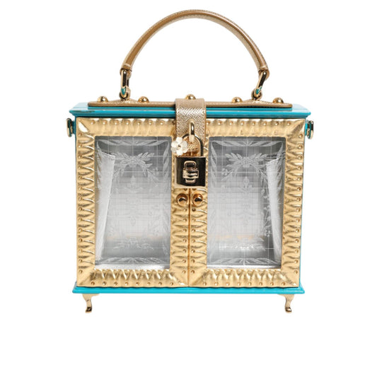 Dolce & Gabbana Turquoise Gold Acrylic Leather Miss Dolce Top Handle Bag