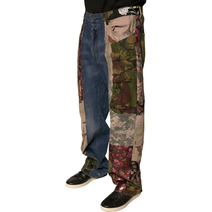 Dolce & Gabbana Blue Patchwork Cotton Straight Denim Jeans