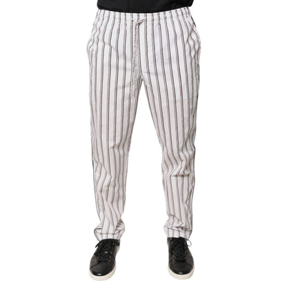 Dolce & Gabbana White Stripes Cotton Skinny Dress Pants