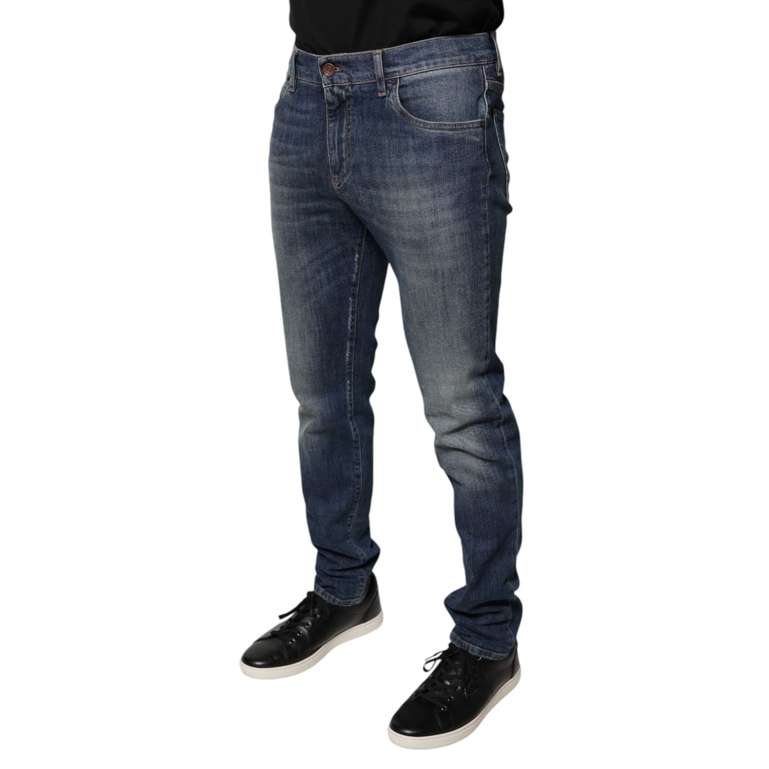 Dolce & Gabbana Blue DG Crown Logo Cotton Skinny Denim Jeans