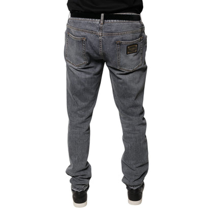 Dolce & Gabbana Gray Logo Cotton Stretch Skinny Denim Jeans