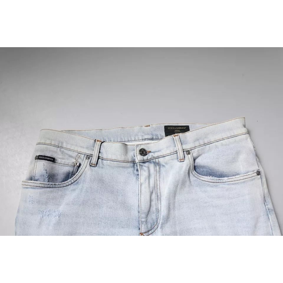 Dolce & Gabbana Light Blue Cotton Tattered Skinny Denim Jeans